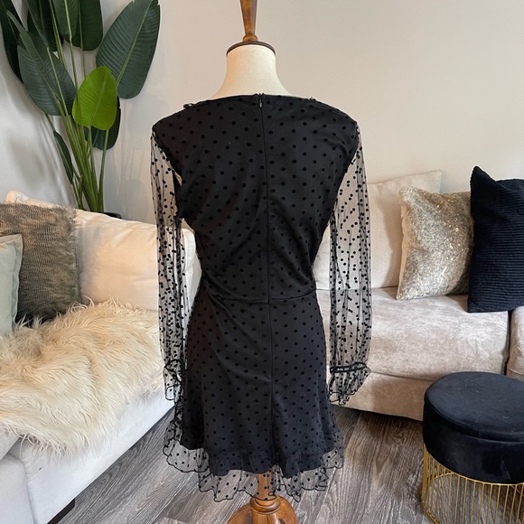 Black Dobby Dot long sleeve midi dress - Picture 2 of 4